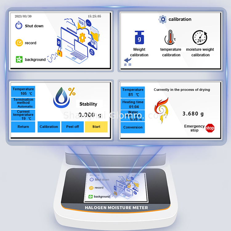 Digital Halogen Moisture Analyzer with 5 Inch Touch Screen and Halogen Lamp Heating